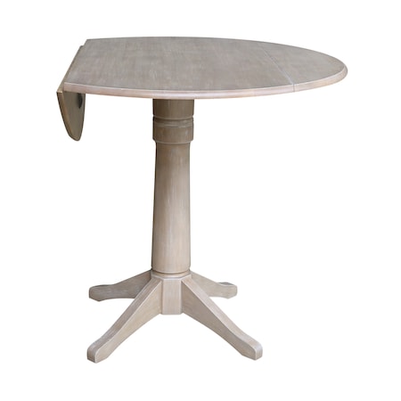 International Concepts Round 42 in Round Dual Drop Leaf Pedestal Table, 42.3 inH, Washed Gray Taupe, 42 W, 42 L, 42.3 in H K09-42DPT-27B-6B-2